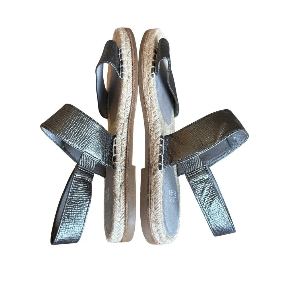 Eileen Fisher Max Metallic Leather Bronze‎ Size 8.5 Espadrille Sandal Adj Strap